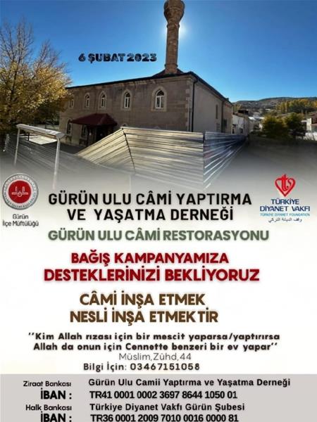 GÜRÜN ULU CAMİİ RESTORASYONU İÇİN YARDIM GECESİ DÜZENLENDİ...